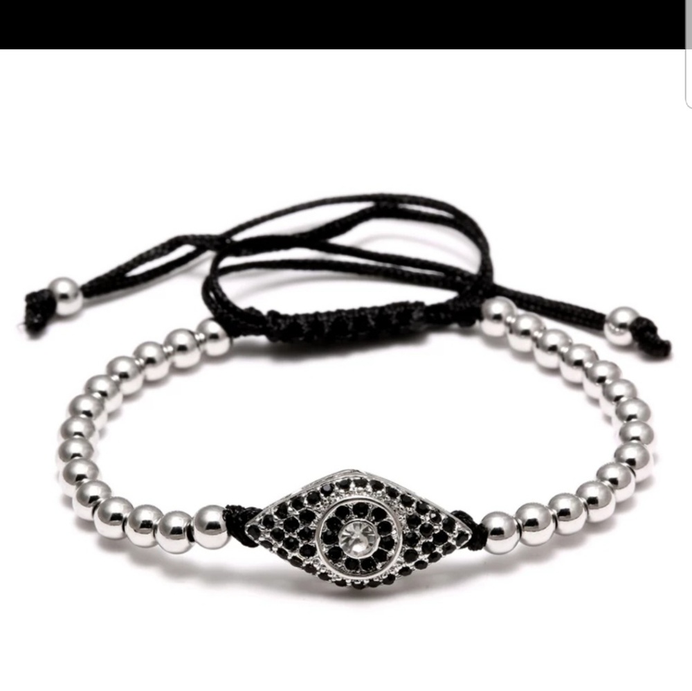 Evil Eye Black & Silver Adjustable Bracelet